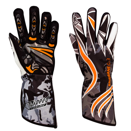 Speed Karthandschuhe | BRISBANE G-3 | schwarz, weiss, neonorange Speed Karthandschuhe | BRISBANE G-3 | schwarz, weiss, neonorange