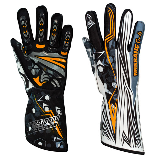 Speed Karthandschuhe | BRISBANE G-4 | schwarz, weiss, neonorange Speed Karthandschuhe | BRISBANE G-4 | schwarz, weiss, neonorange